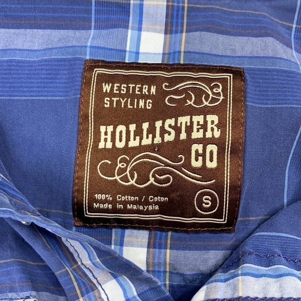 Hollister Western Styling Long Sleeve Blue Plaid Shirt Size Small